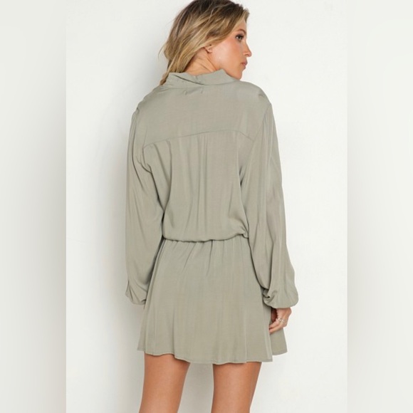 Anthropology L Space Amelia Dress tie waist chest pockets Sz S Color Olive Green - Picture 5 of 5